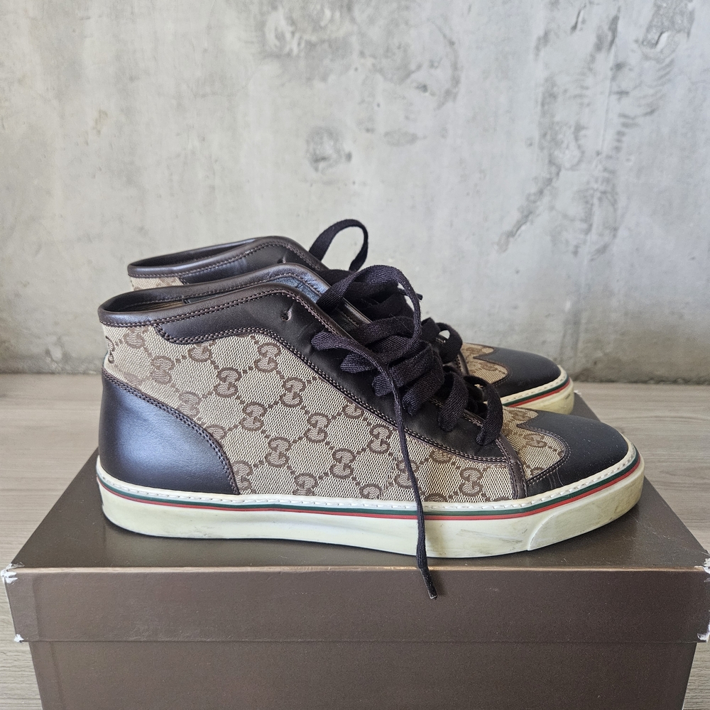 Gucci Mens Brown High-Top Sneakers 10 1/2